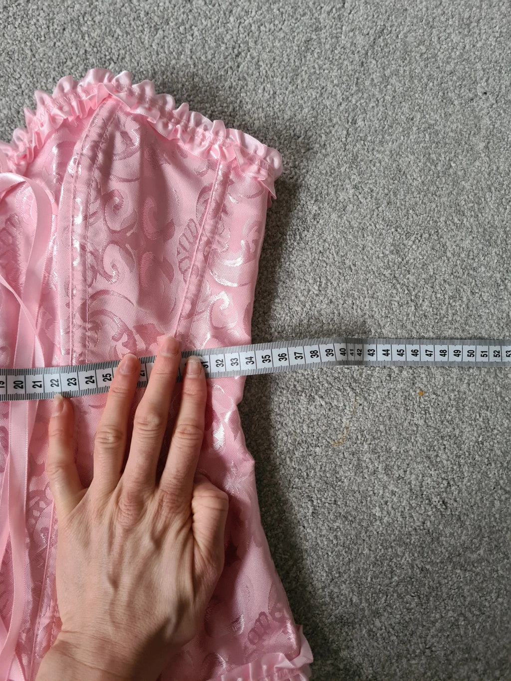 Generic women pink babydoll corset with thong floral print bustier lace up boned overbust S/8