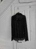 Shein curve women black sheer mesh long flounce sleeve shirt half button neck collar blouse 2XL/16