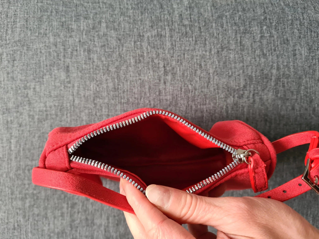 Generic women red seude hand bag zipper mini roller bag shoulder bag