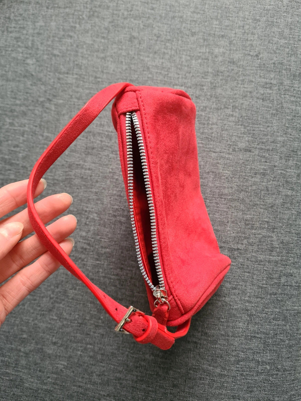 Generic women red seude hand bag zipper mini roller bag shoulder bag