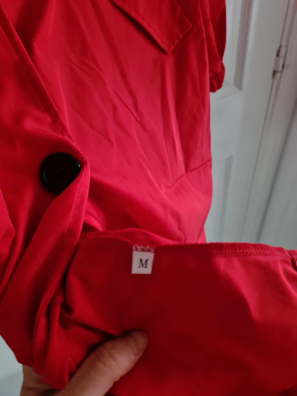 Generic women red trench coat hooded buttons lightweight breathable long jacket casual M