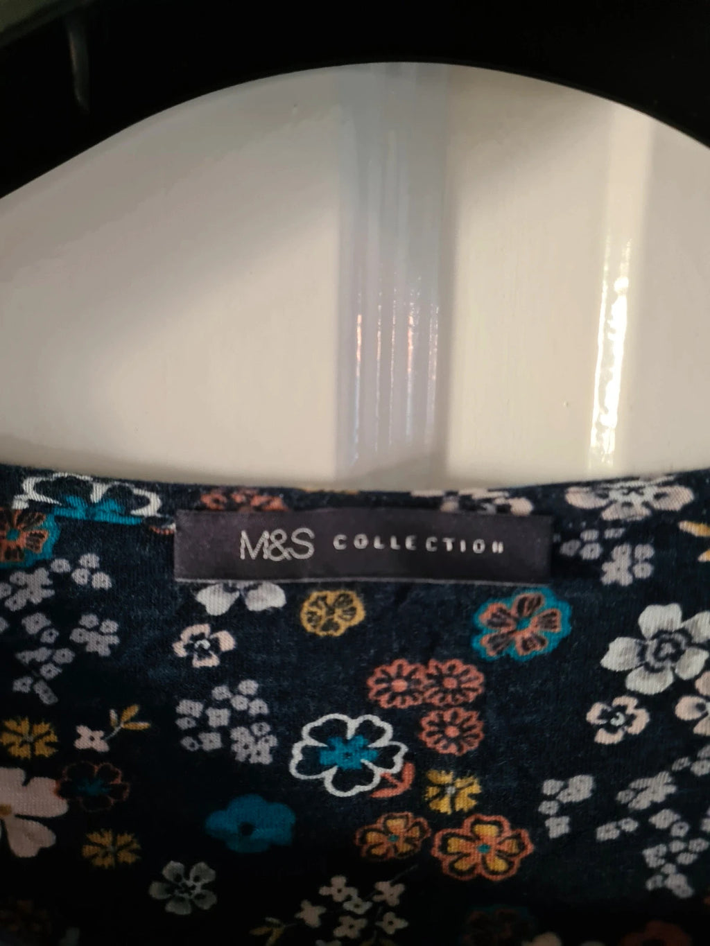 M&S women blue mix cotton 3/4 sleeve shirt floral print top blouse breathable casual 5XL/UK22