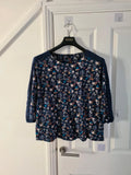 M&S women blue mix cotton 3/4 sleeve shirt floral print top blouse breathable casual 5XL/UK22