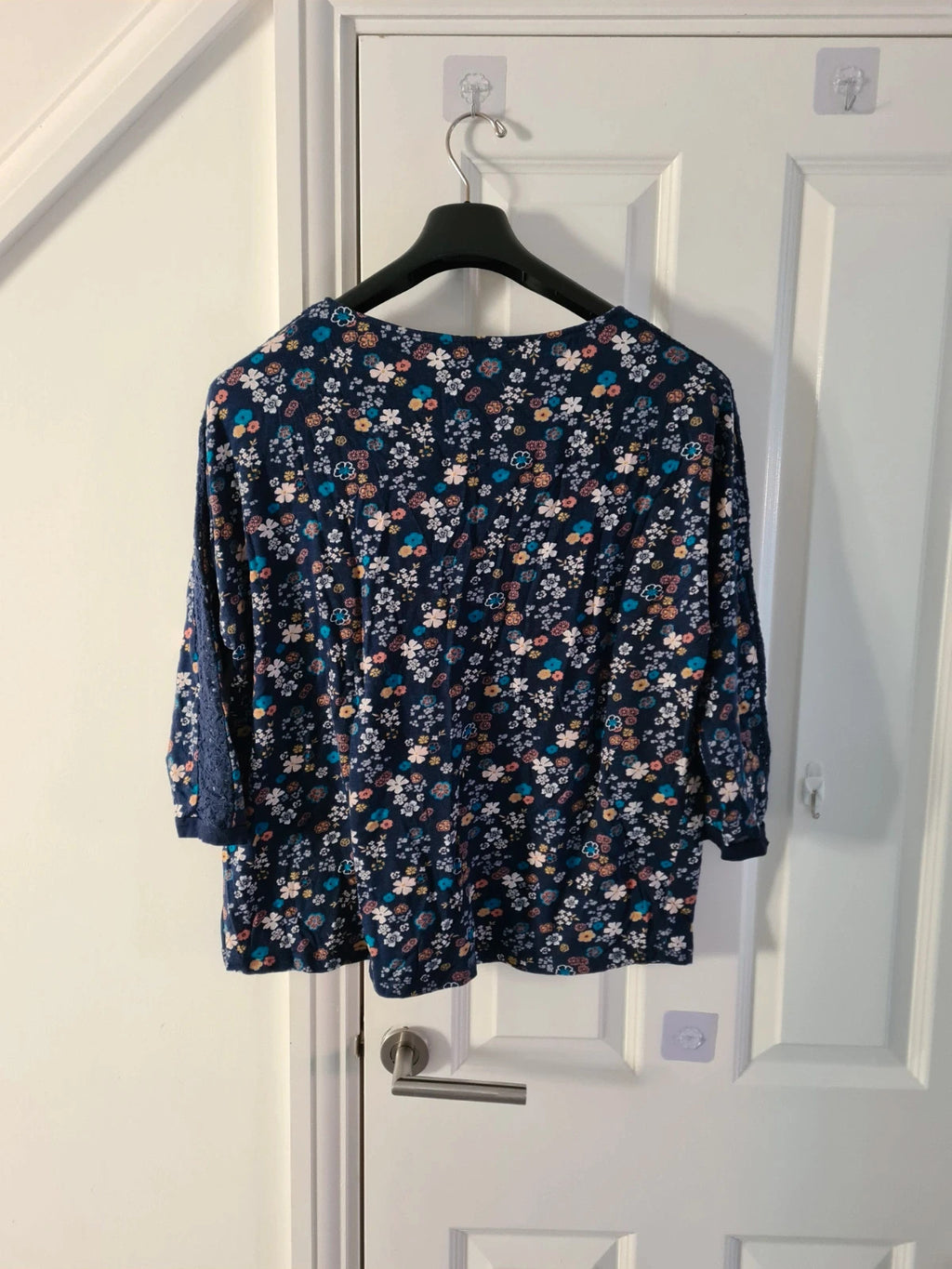 M&S women blue mix cotton 3/4 sleeve shirt floral print top blouse breathable casual 5XL/UK22