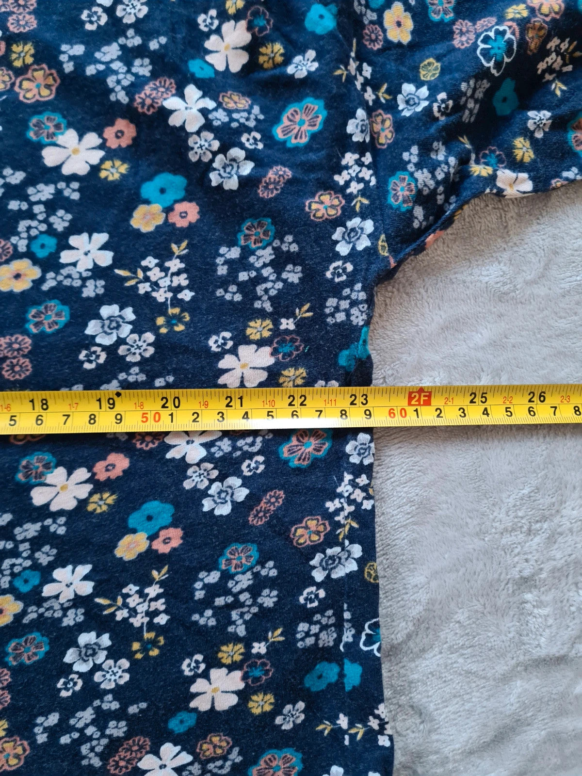 M&S women blue mix cotton 3/4 sleeve shirt floral print top blouse breathable casual 5XL/UK22