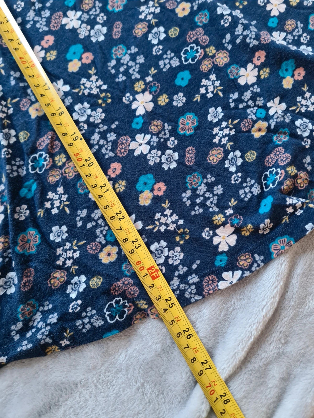 M&S women blue mix cotton 3/4 sleeve shirt floral print top blouse breathable casual 5XL/UK22