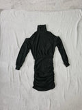 Shein women black mini dress ribbed ruched off shoulder long sleeve high neck bodycon Xmas S/8