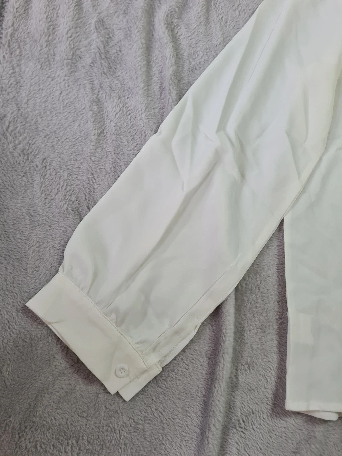 Generic women white long sleeve blouse ruffle trim front V-neck elegant shirt top Xmas outfit L/12