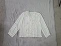 Generic women white long sleeve blouse ruffle trim front V-neck elegant shirt top Xmas outfit L/12