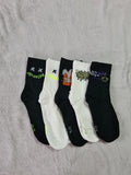 Generic teen girls/boys mid calf socks fashion graffiti pattern 5psc black/white EU34-38/UK2-5