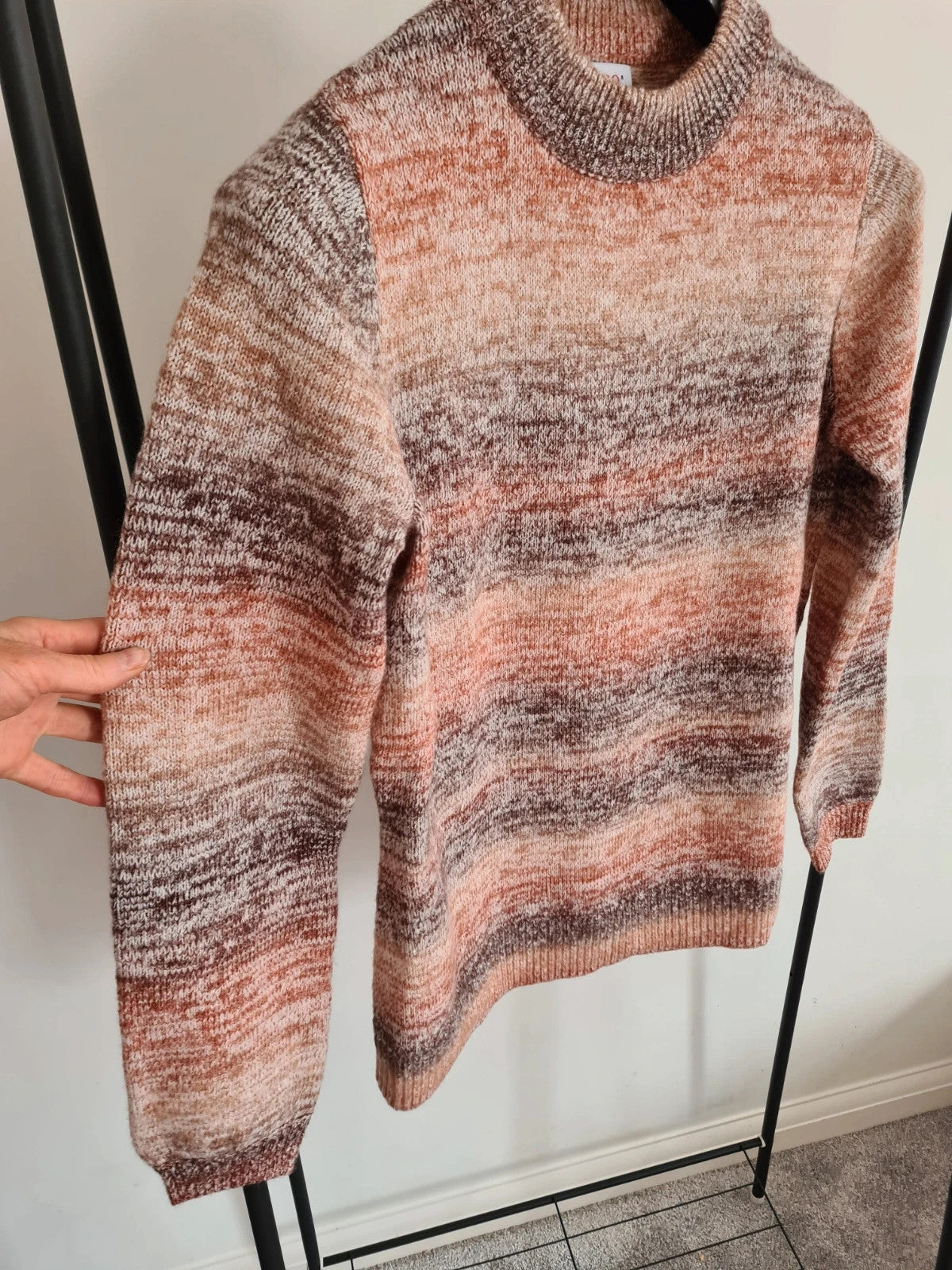 D&Co women rust brown striped sweater knitted jumper crew neck regular fit casual acrylic M/10