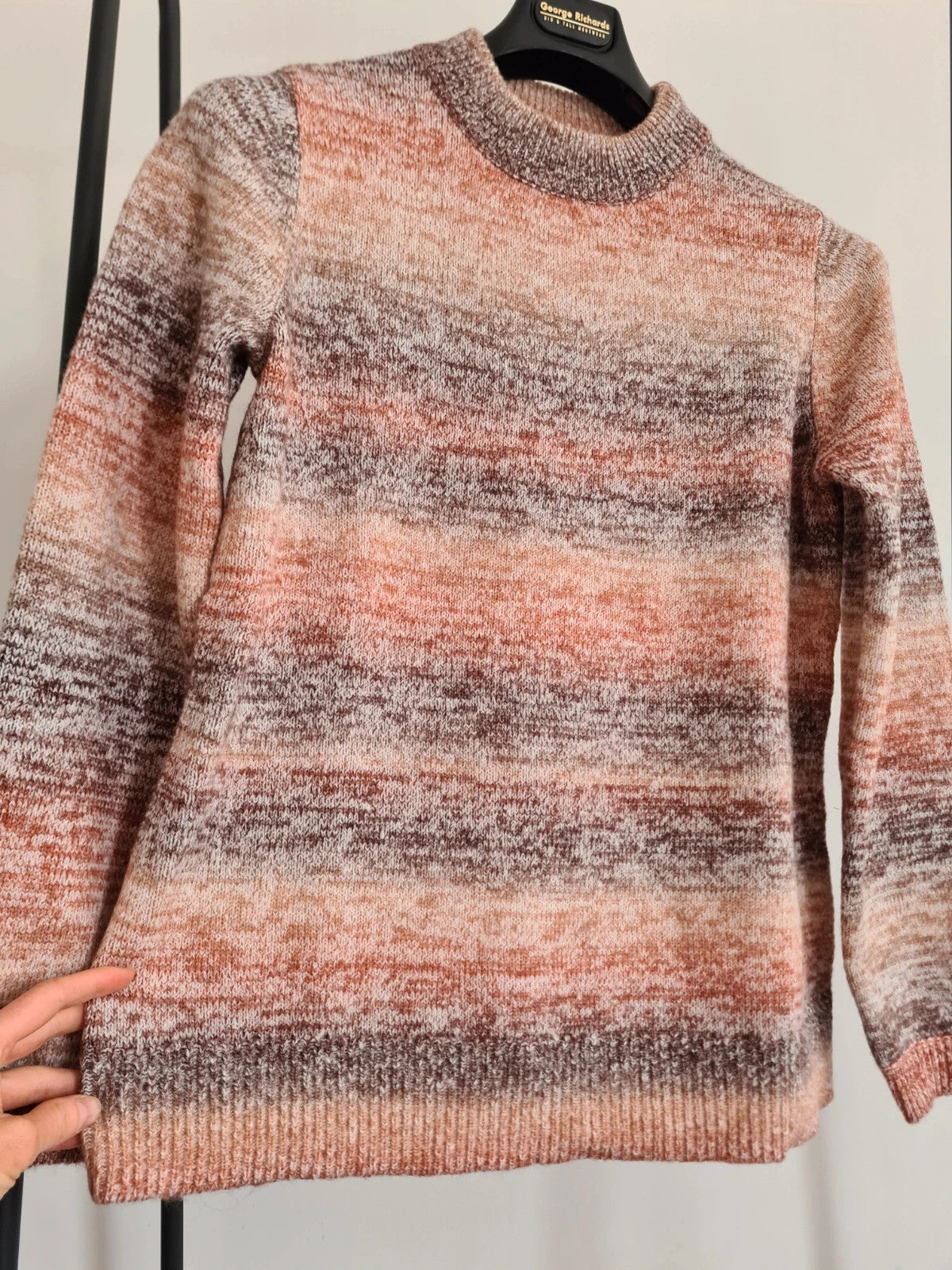 D&Co women rust brown striped sweater knitted jumper crew neck regular fit casual acrylic M/10