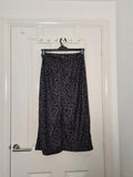 Dazy women purple/black leopard print mid length A-line skirt front split buttons casual M/10