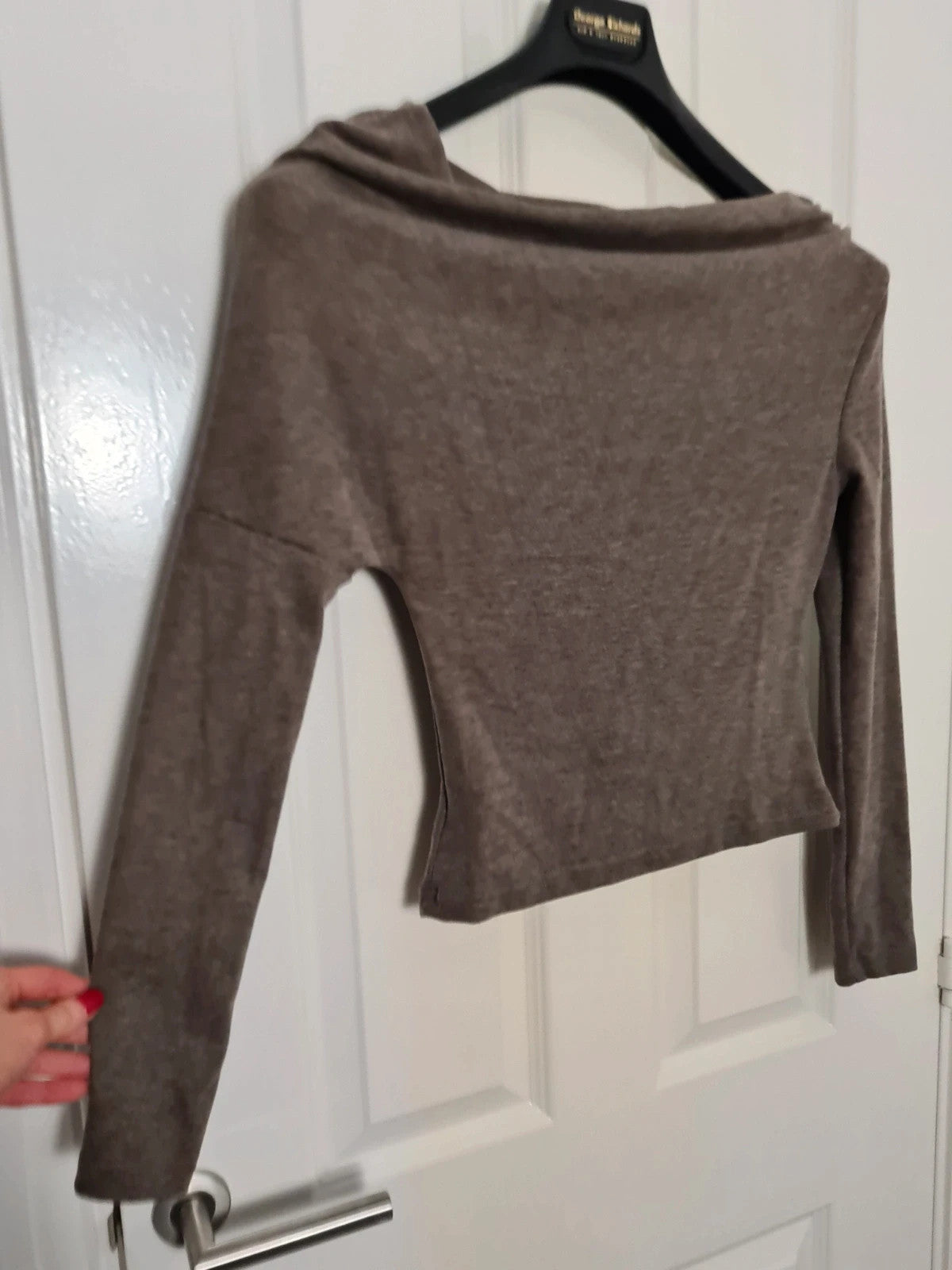 Shein women brown long sleeve one off shoulder drapped top slim fit soft knitted casual S/8