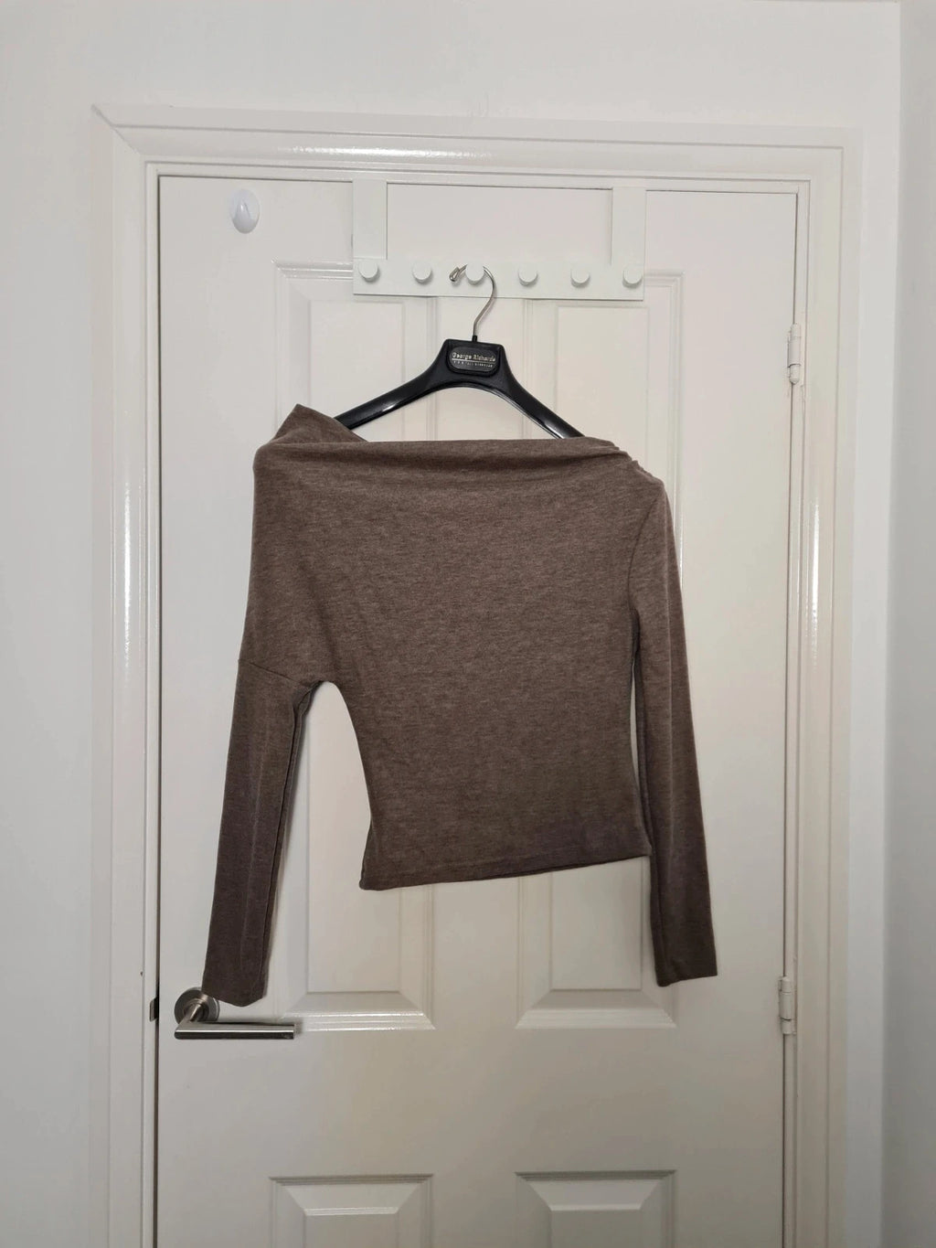 Shein women brown long sleeve one off shoulder drapped top slim fit soft knitted casual S/8