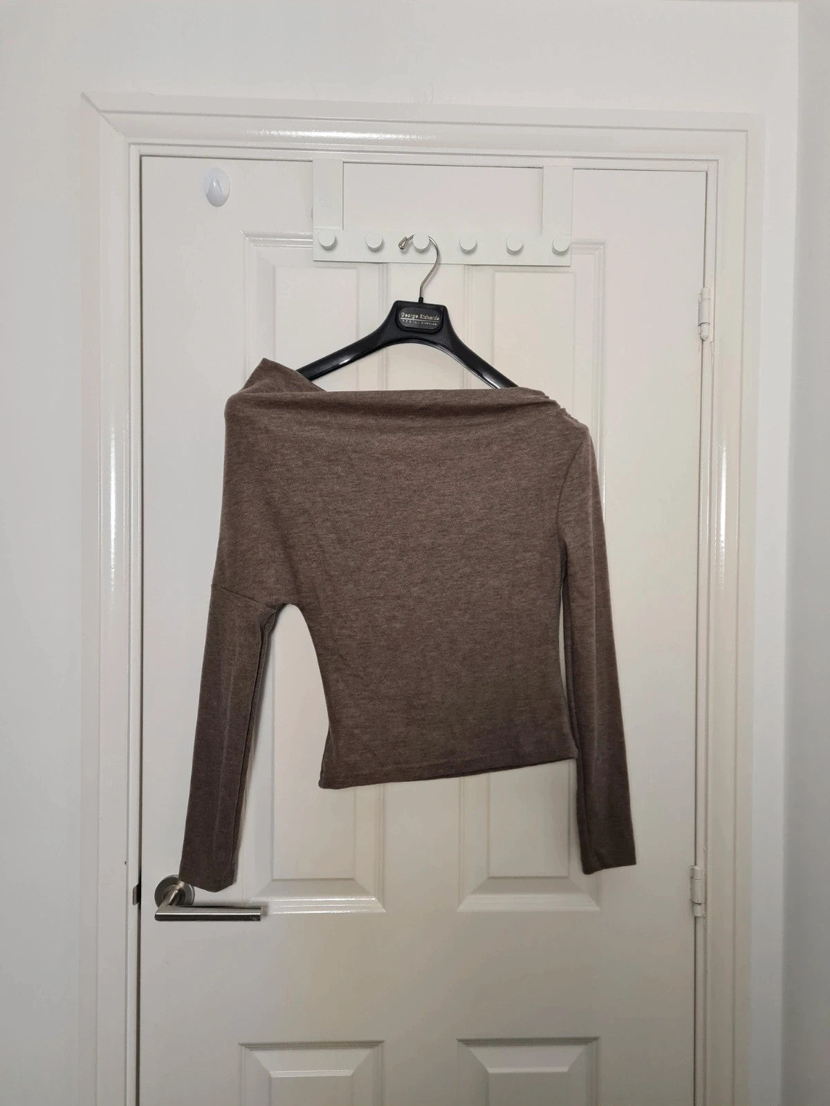 Shein women brown long sleeve one off shoulder drapped top slim fit soft knitted casual S/8