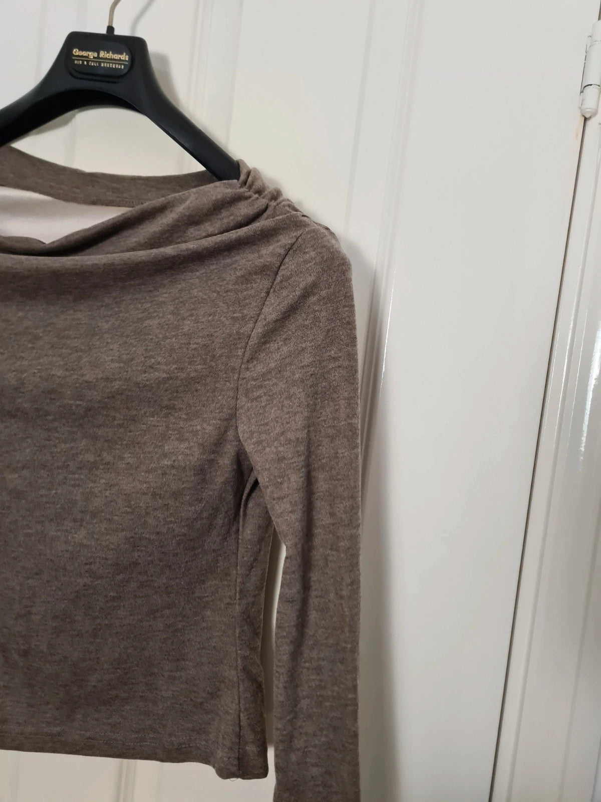 Shein women brown long sleeve one off shoulder drapped top slim fit soft knitted casual S/8