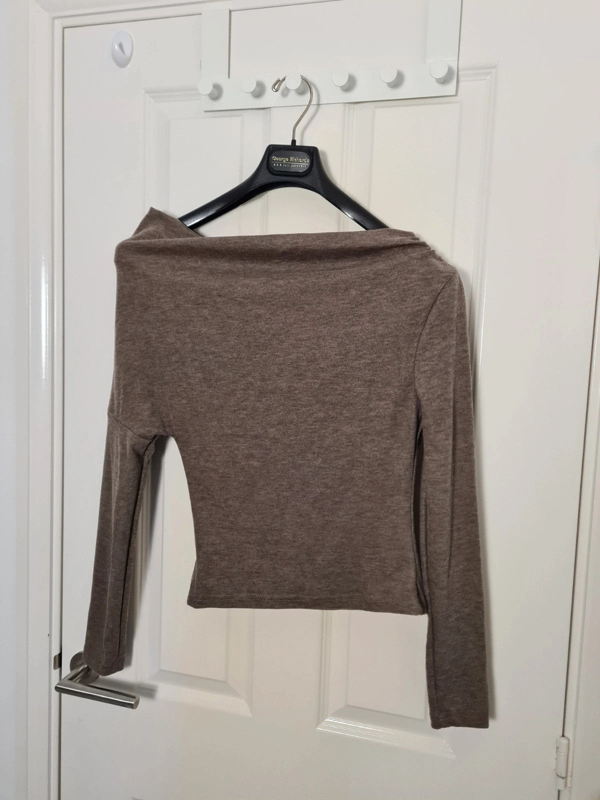 Shein women brown long sleeve one off shoulder drapped top slim fit soft knitted casual S/8