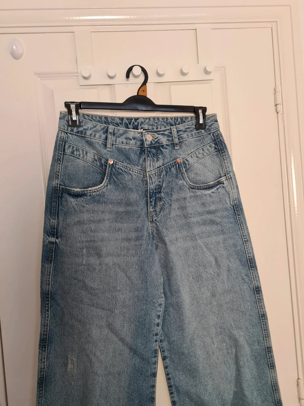 V by Very women rose yoke wide leg jeans blue cotton high rise casual L/12