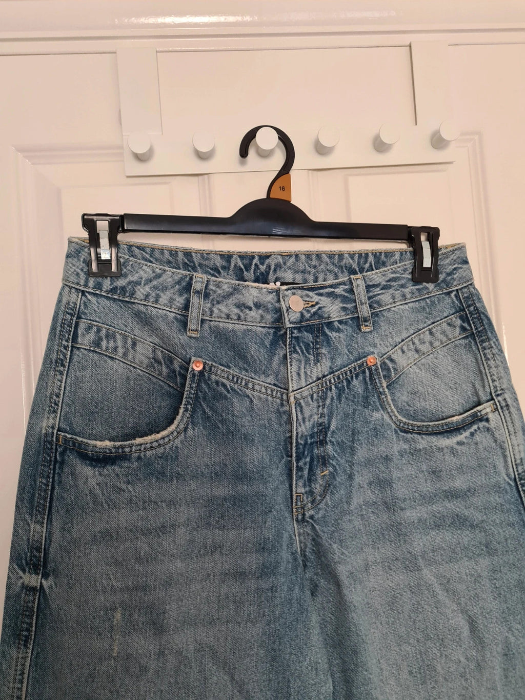 V by Very women rose yoke wide leg jeans blue cotton high rise casual L/12