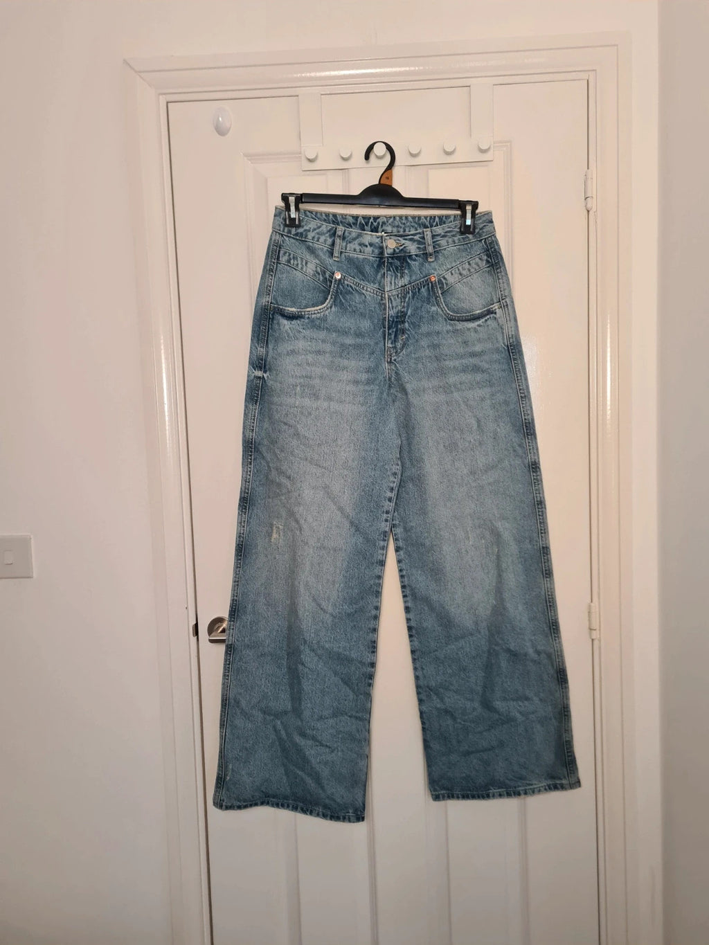 V by Very women rose yoke wide leg jeans blue cotton high rise casual L/12
