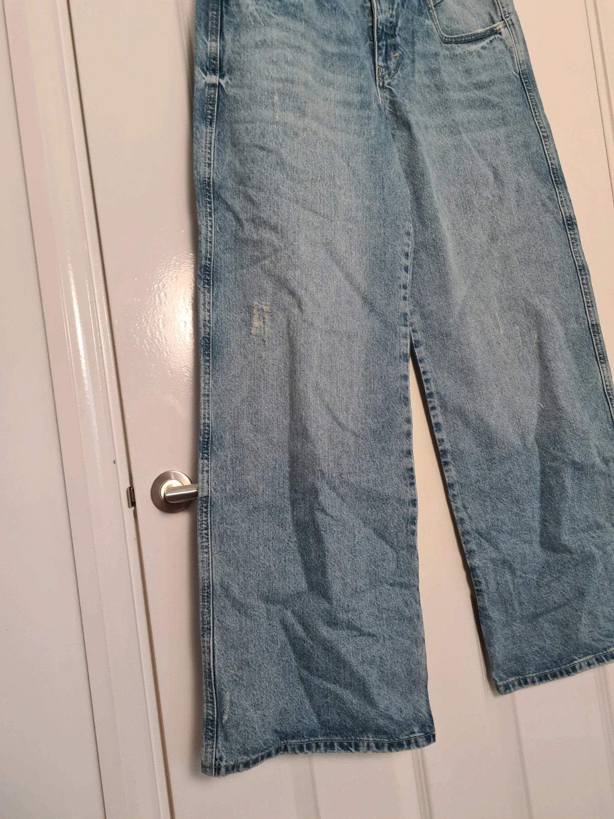 V by Very women rose yoke wide leg jeans blue cotton high rise casual L/12