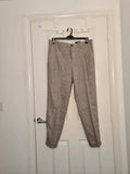 H&M men beige regular fit tailored suit trousers tapered straight leg turn up hems pockets W33/M