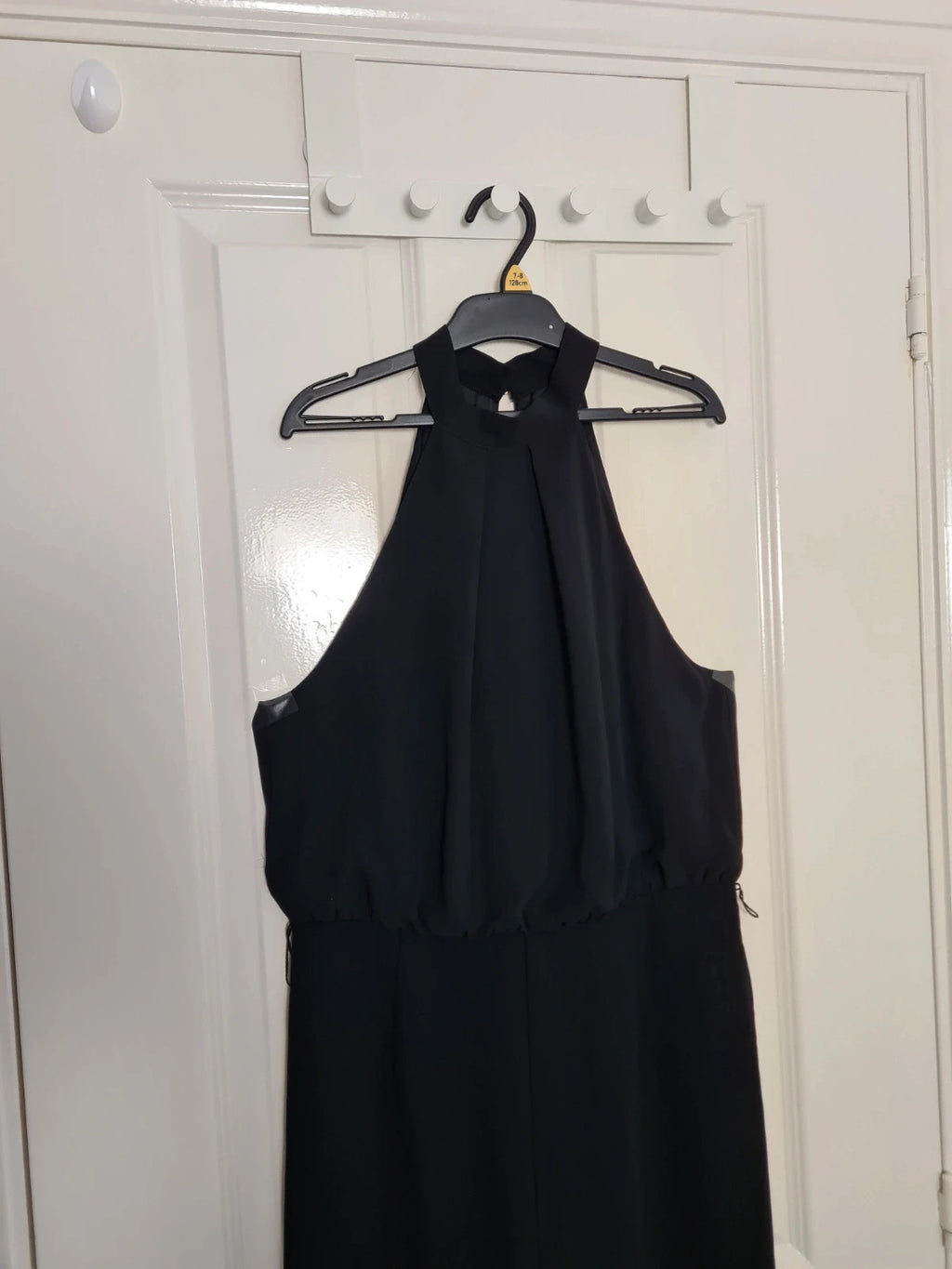 H&M women black halterneck jumpsuit sleeveless wide leg open zip back casual party L/12