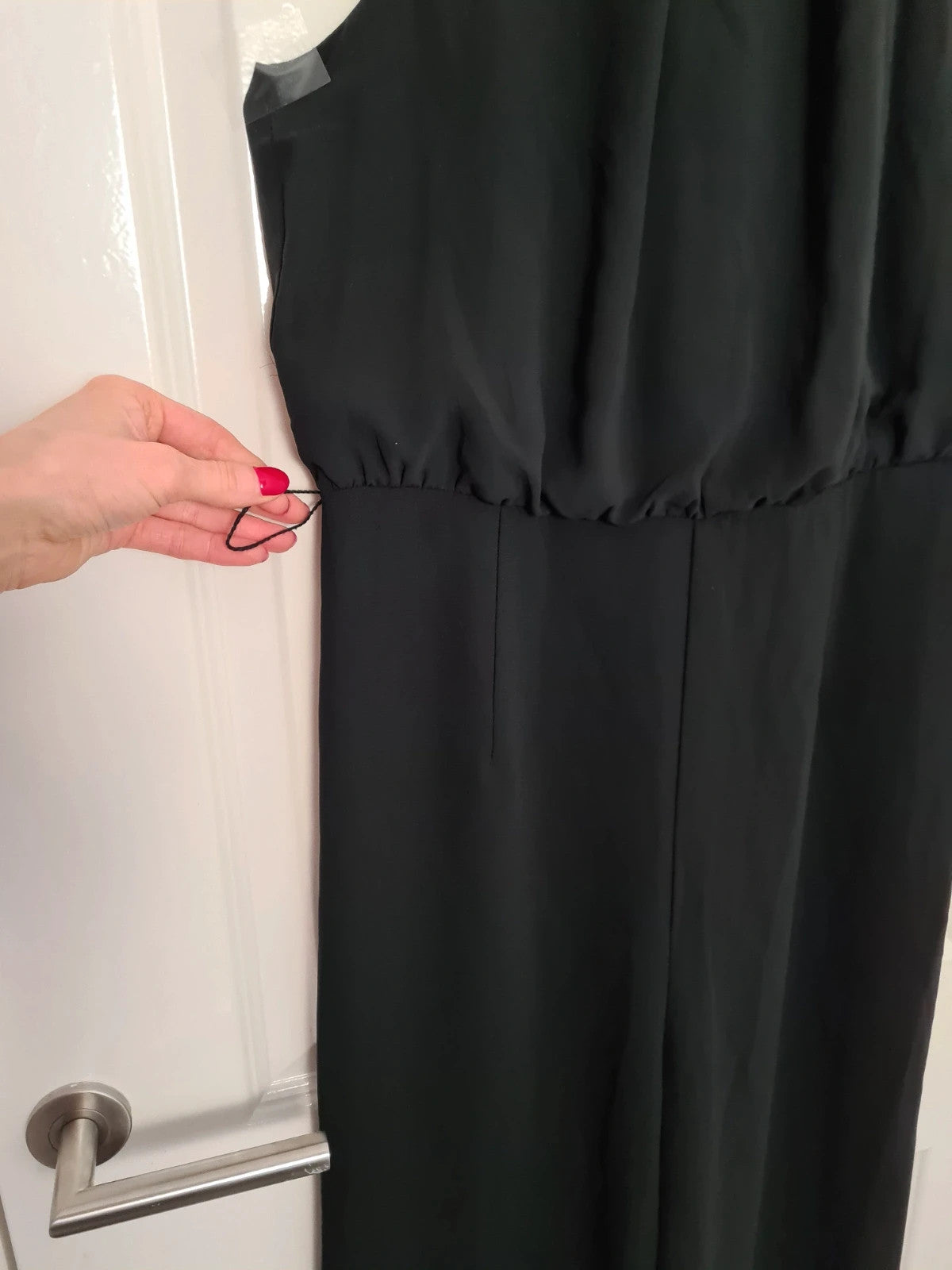 H&M women black halterneck jumpsuit sleeveless wide leg open zip back casual party L/12