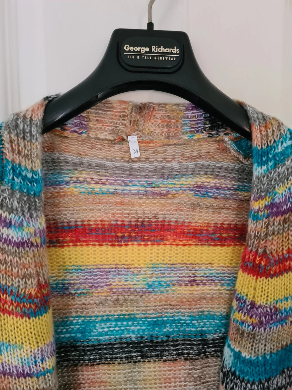 Generic women rainbow striped long sleeve cardigan open front knitted crochet sweater casual M/10