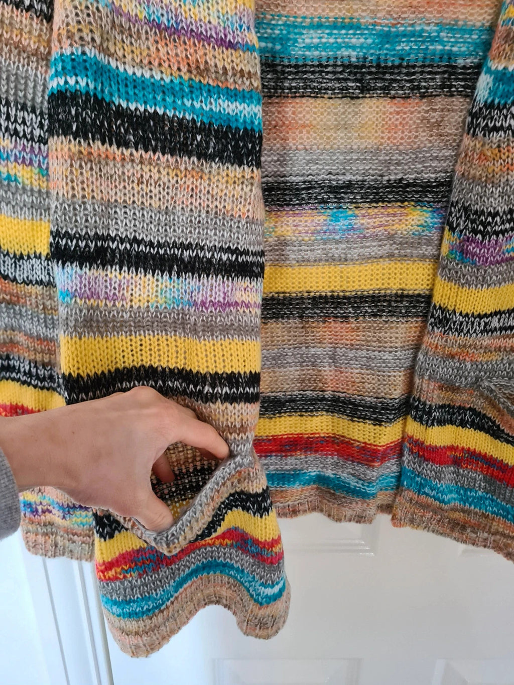 Generic women rainbow striped long sleeve cardigan open front knitted crochet sweater casual M/10
