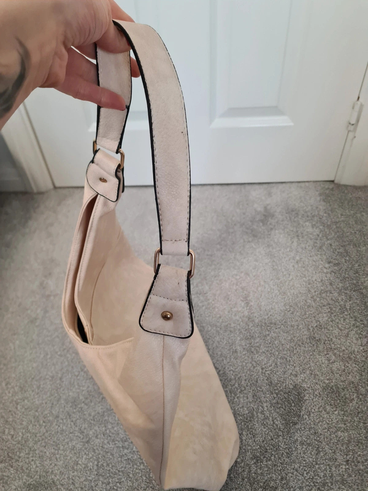 Have Best women large designer  bag faux leather shoulder handbag shopping smart hobo zipper cream