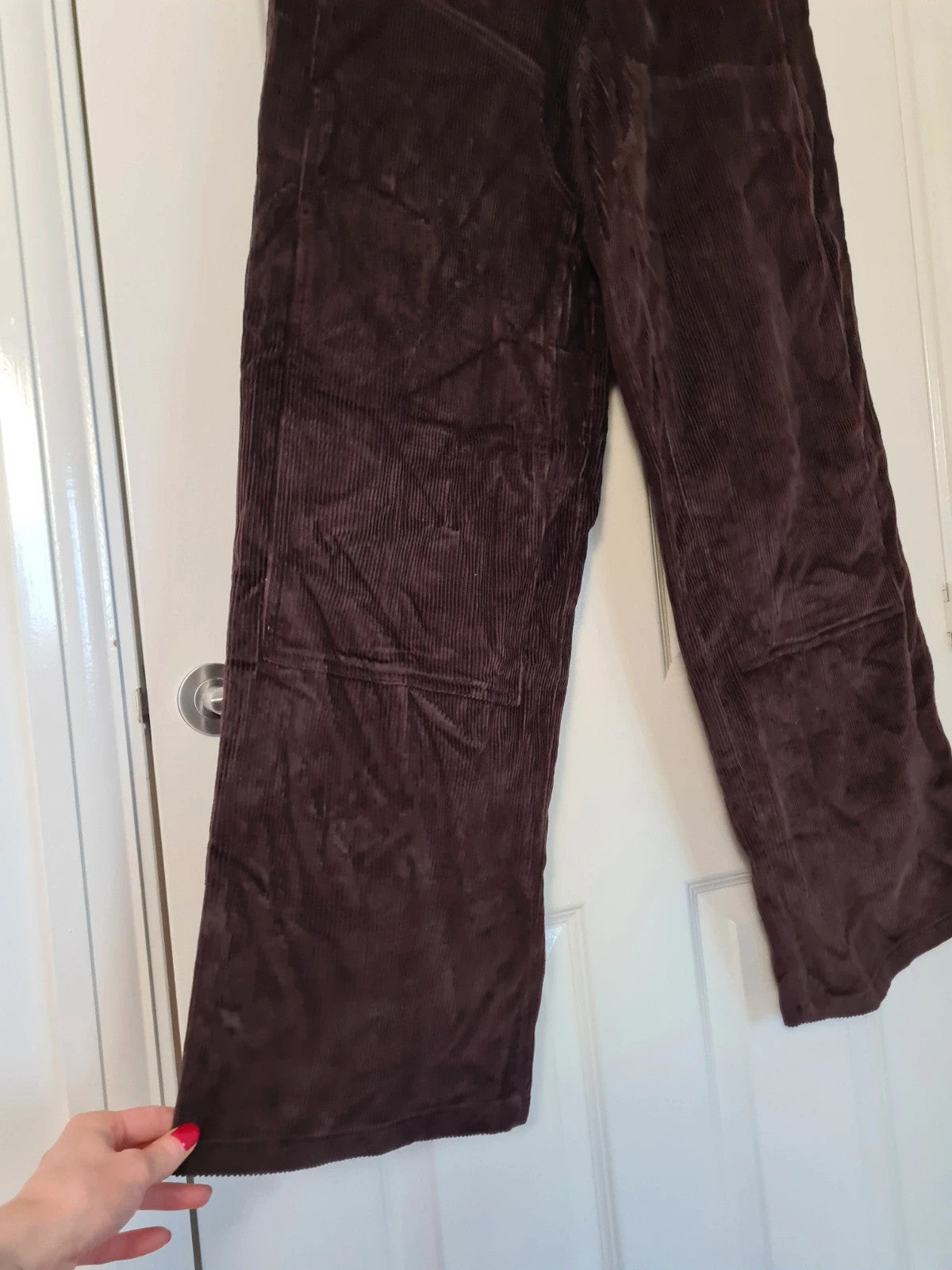 BoohooMan brown baggy carpenter varsity badge trousers cotton pockets straight wide leg W32/M