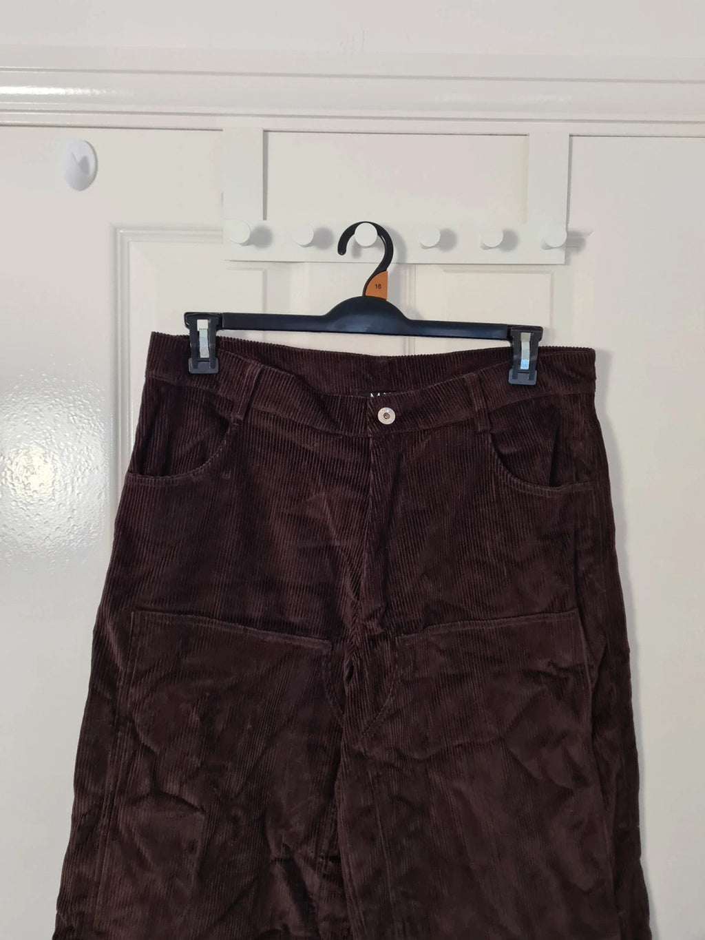 BoohooMan brown baggy carpenter varsity badge trousers cotton pockets straight wide leg W32/M