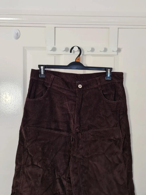 BoohooMan brown baggy carpenter varsity badge trousers cotton pockets straight wide leg W32/M