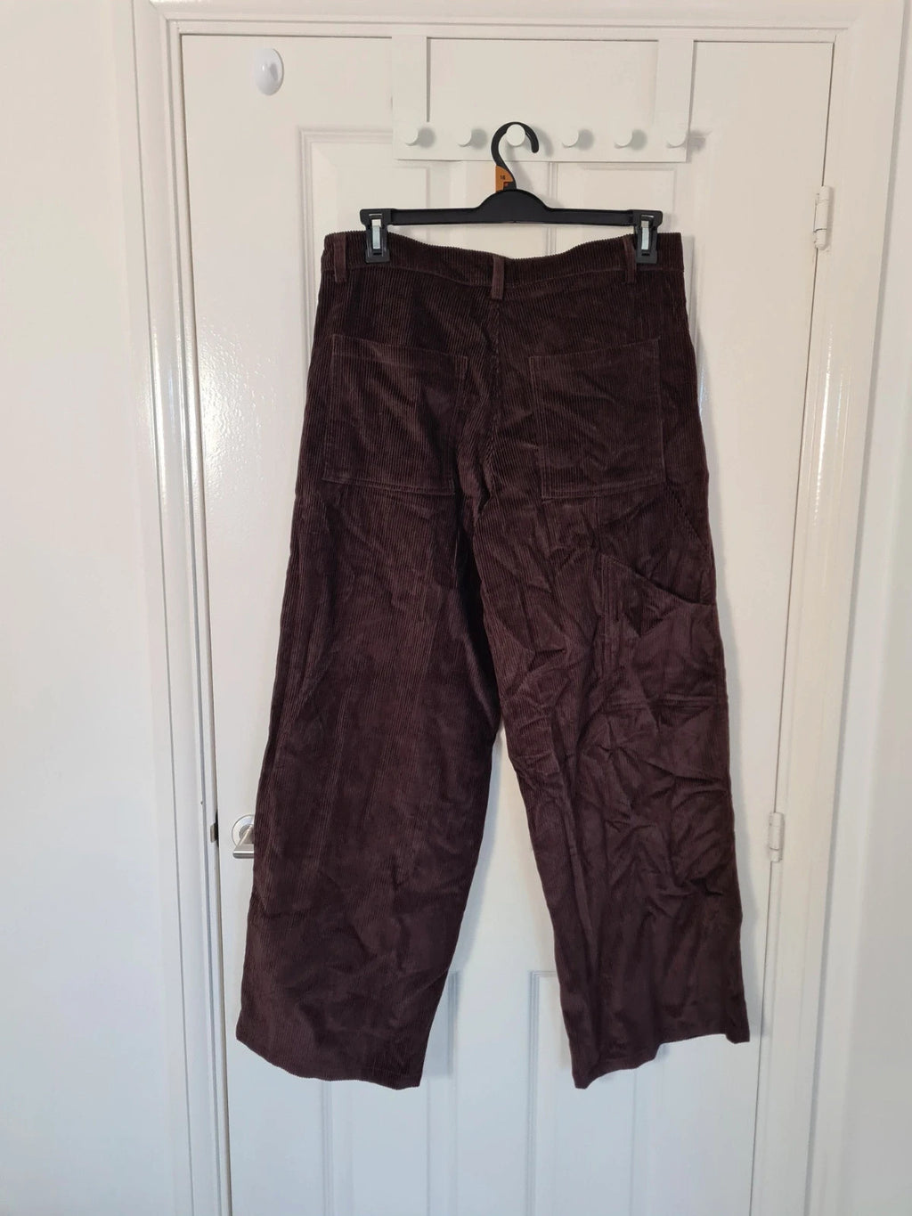 BoohooMan brown baggy carpenter varsity badge trousers cotton pockets straight wide leg W32/M