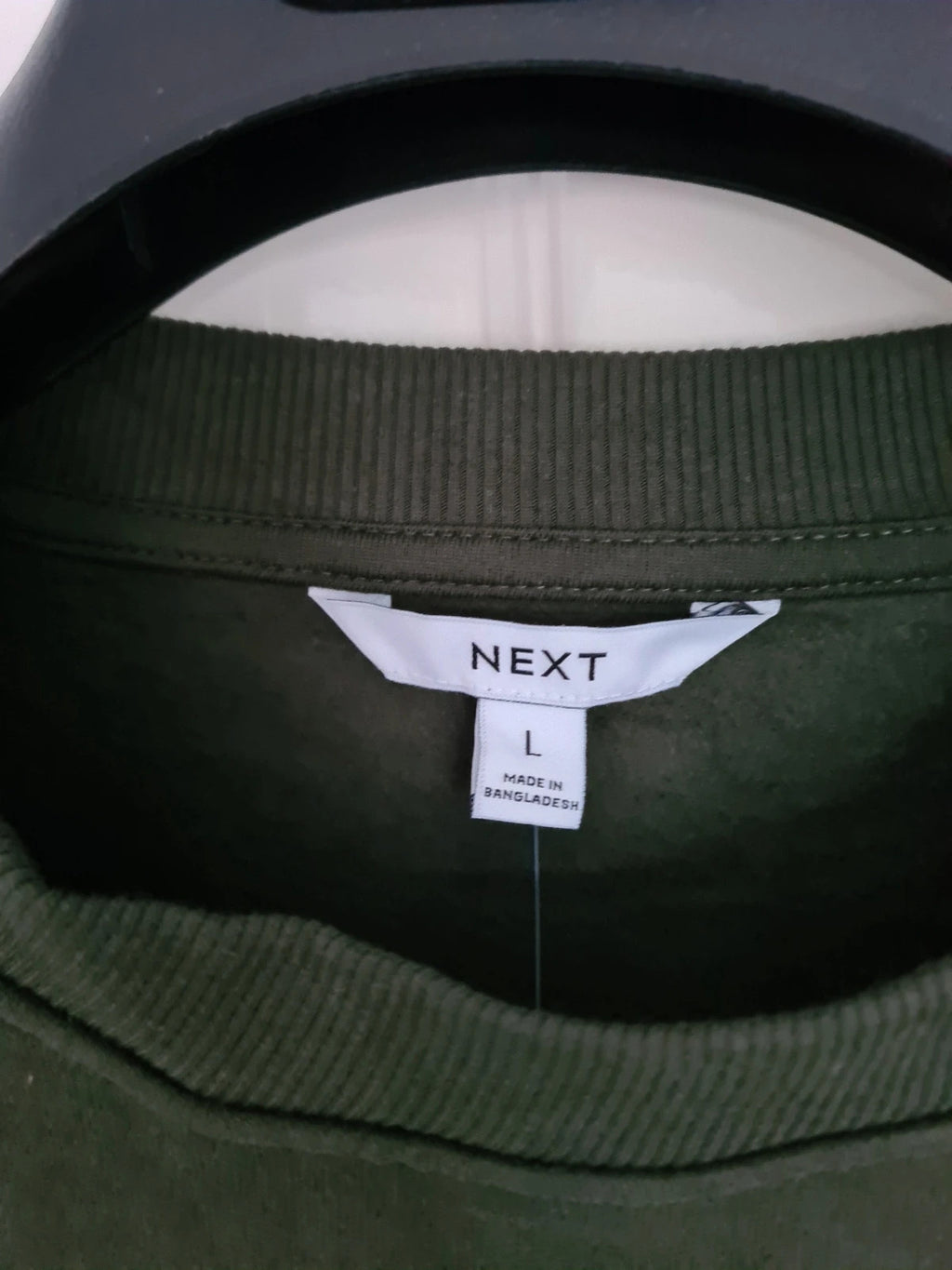 Next men dark green crew neck jumper sweatshirt cotton rich ribbed hem regular fit L