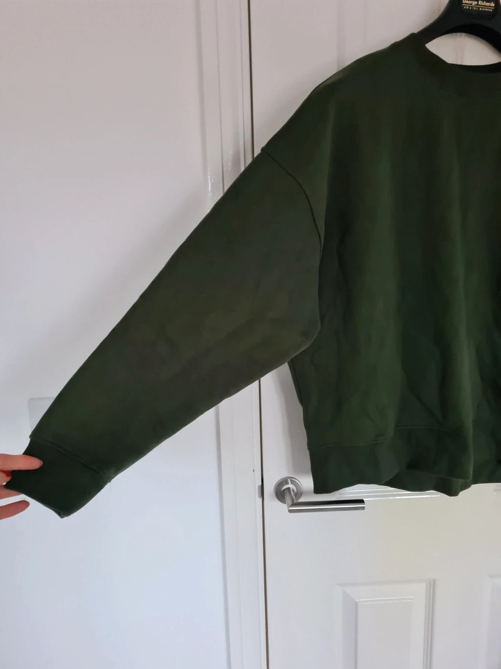 Next men dark green crew neck jumper sweatshirt cotton rich ribbed hem regular fit L