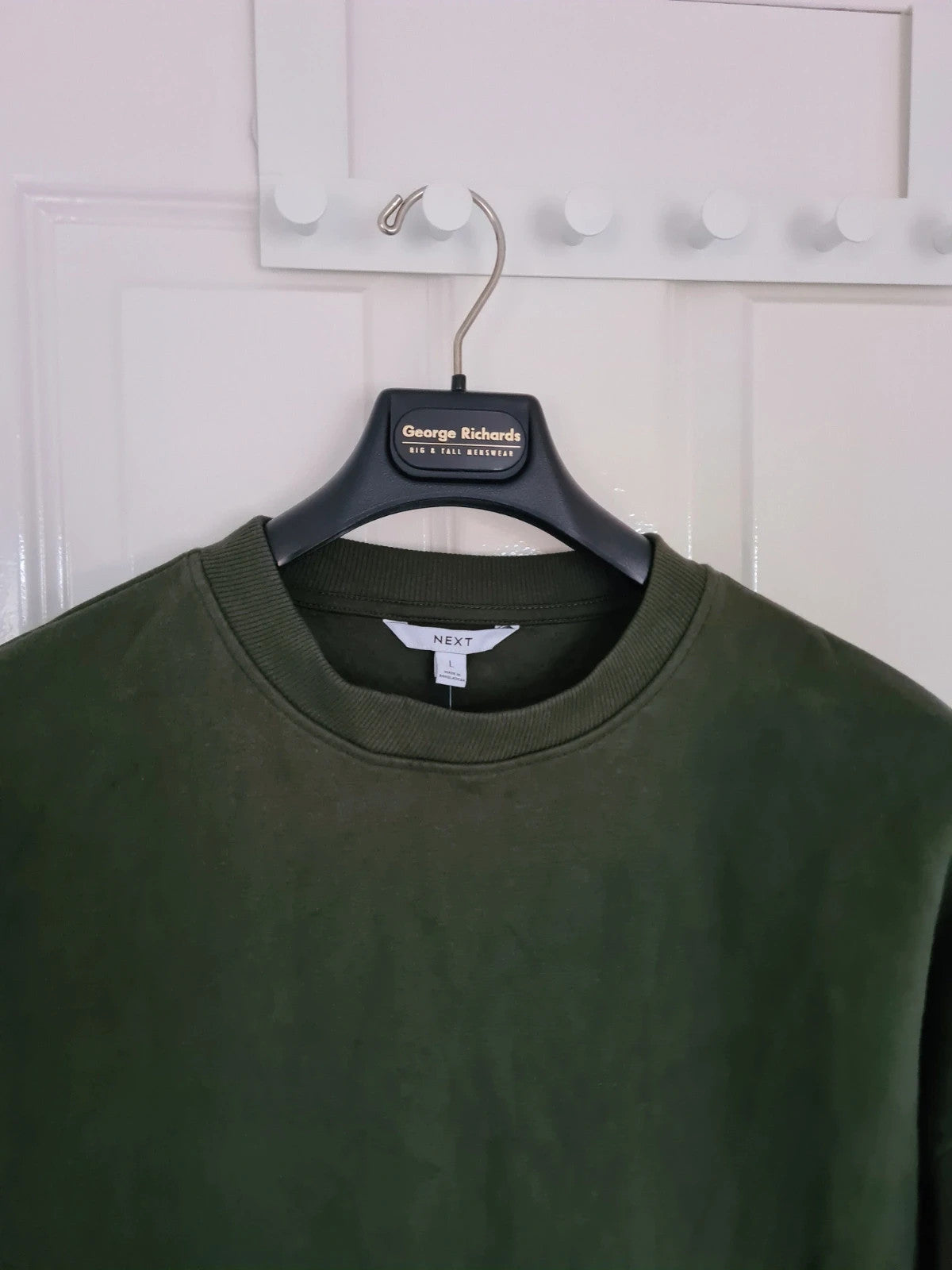 Next men dark green crew neck jumper sweatshirt cotton rich ribbed hem regular fit L