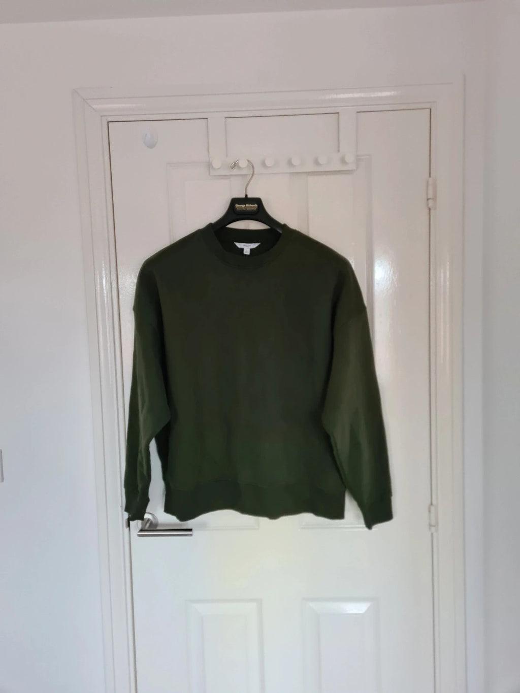Next men dark green crew neck jumper sweatshirt cotton rich ribbed hem regular fit L
