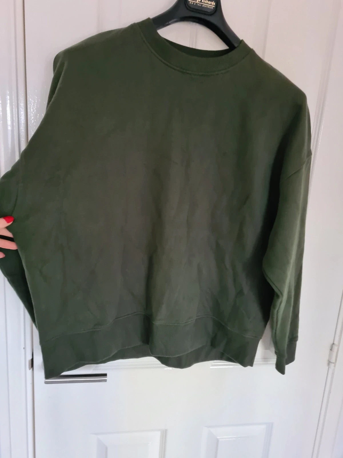 Next men dark green crew neck jumper sweatshirt cotton rich ribbed hem regular fit L