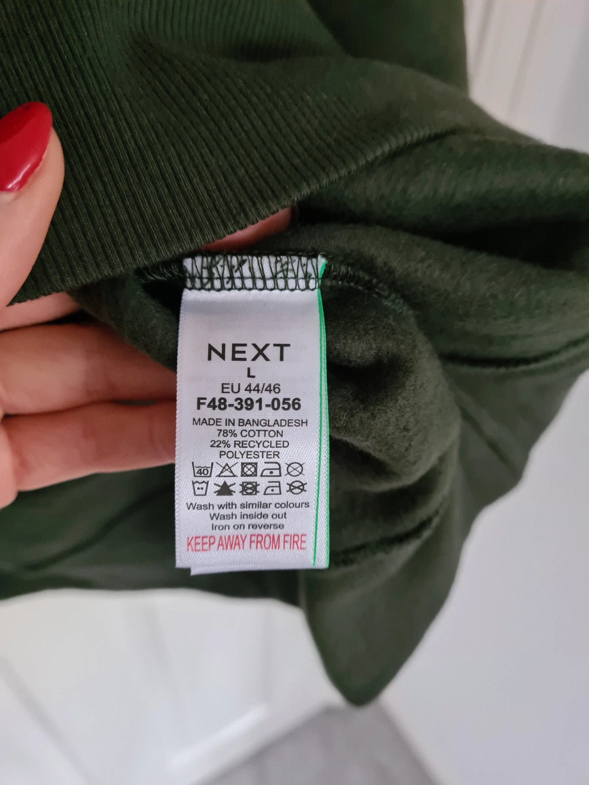 Next men dark green crew neck jumper sweatshirt cotton rich ribbed hem regular fit L