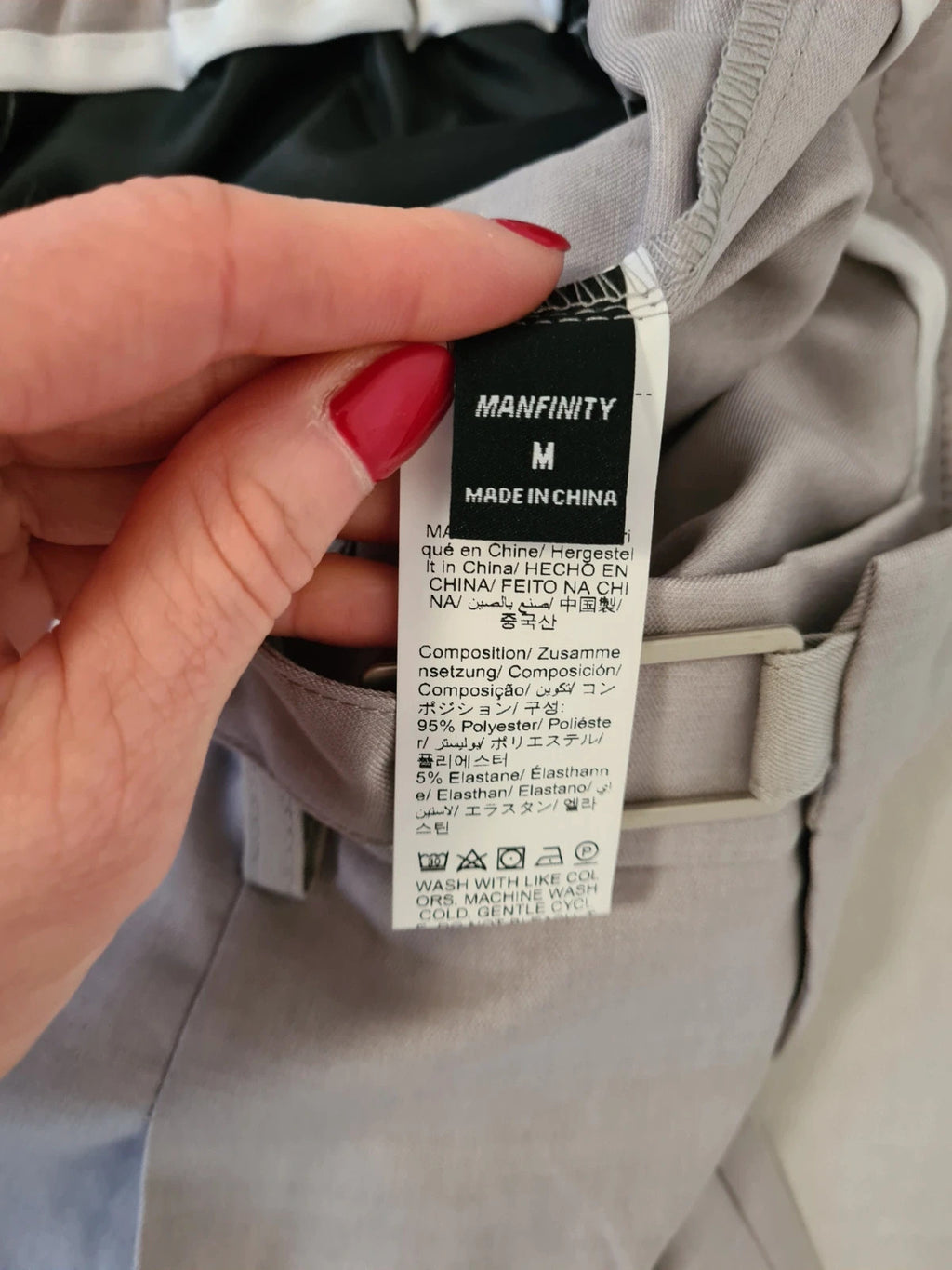 Manfinity man light grey suit trousers tailored straight leg pants pockets elastic waistband M