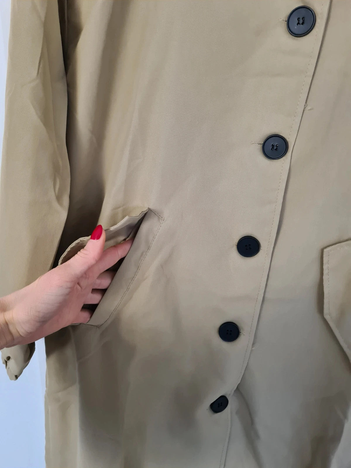 Generic women beige raincoat lightweight hooded parka long jacket cotton touch windbreaker XL/14