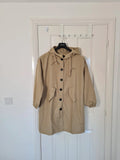 Generic women beige raincoat lightweight hooded parka long jacket cotton touch windbreaker XL/14