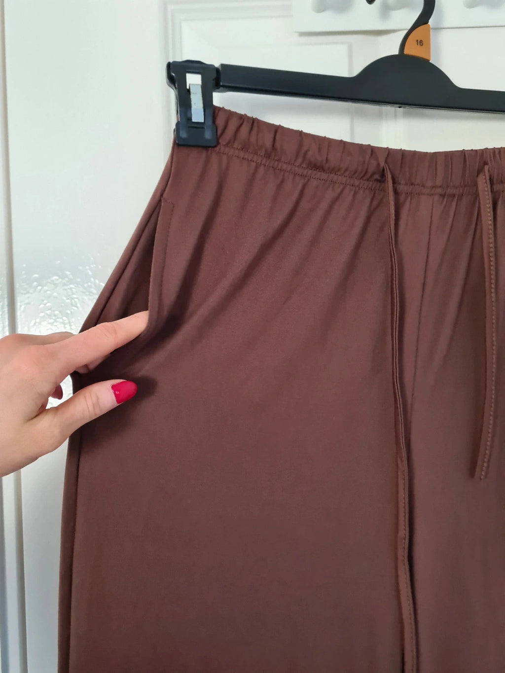 Generic women brown loose fit trousers wide straight leg drawsting elastic waist lounge pants M/10