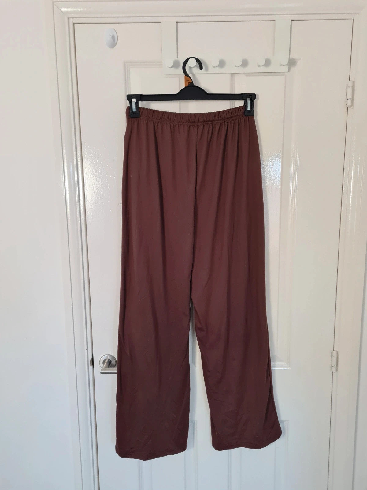 Generic women brown loose fit trousers wide straight leg drawsting elastic waist lounge pants M/10