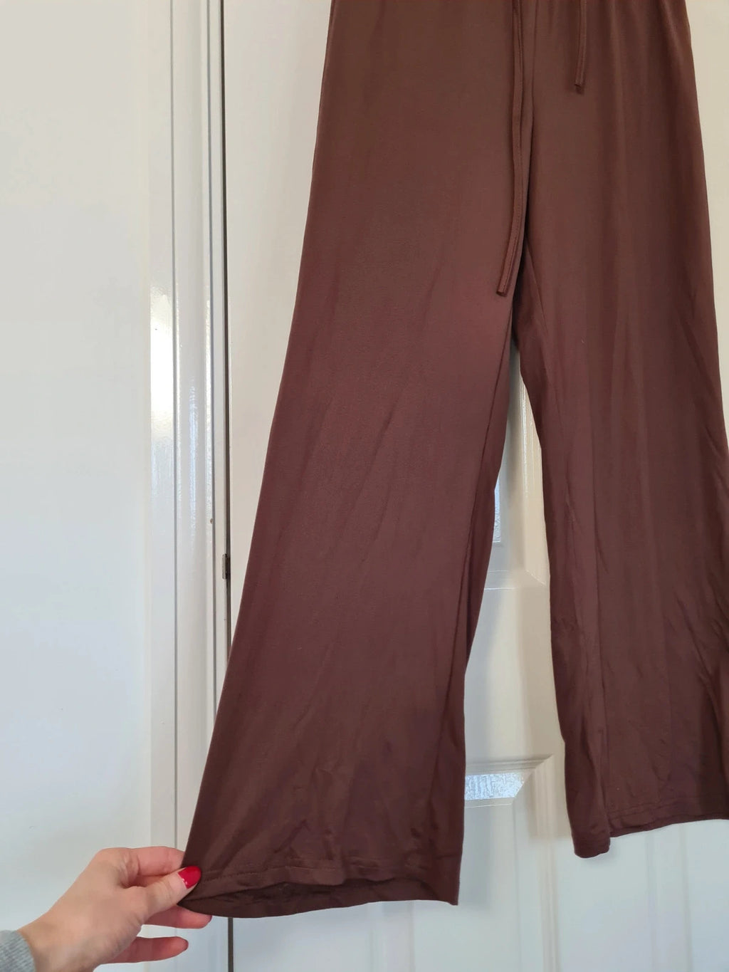 Generic women brown loose fit trousers wide straight leg drawsting elastic waist lounge pants M/10