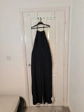 Asos women black halter tie up jumpsuit white stripes wide straight leg tailored party outfit XL/14