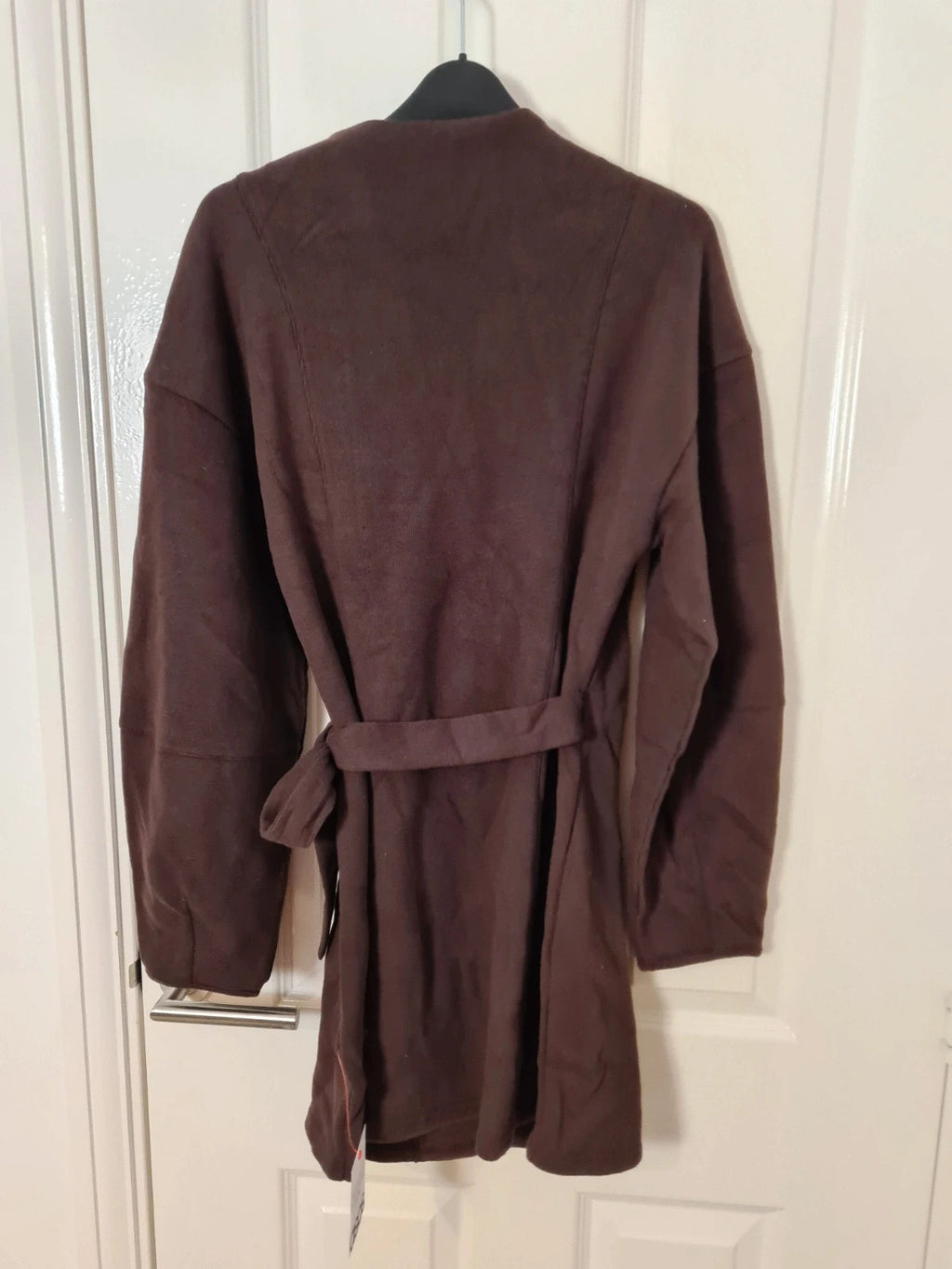 Asos women soft long sleeve wrap tie front mini dress chocolate/brown knitted cotton blend S/8